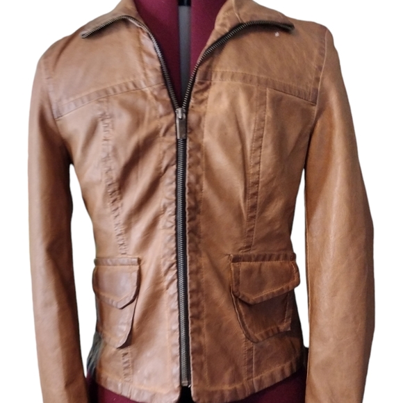 William Rast faux leather Bomber Biker Jacket zipper sleeves pockets fully lined - Picture 2 of 12